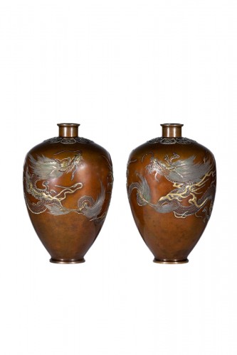 Nogawa Company – Paire de vases en bronze patiné