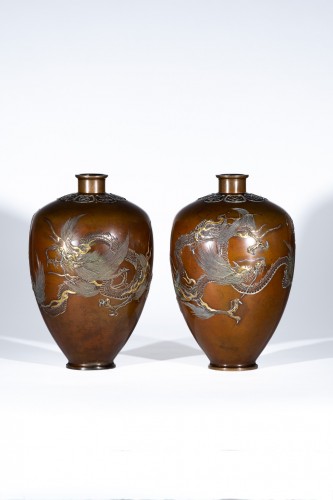 Nogawa Company – Paire de vases en bronze patiné - Arts d