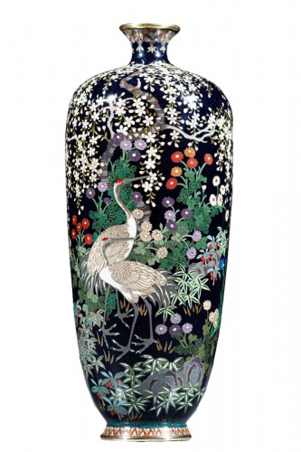 Vase cloisonné, Grue de Mandchourie - Attribué à Kodenji Hayashi (Nagoya 1831–1915)