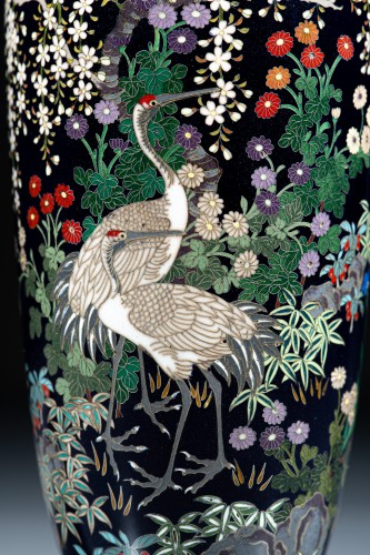 Asian Works of Art  - Cloisonné vase Manchurian Cranes - Attributed to Kodenji Hayashi (Nagoya 1831–1915)