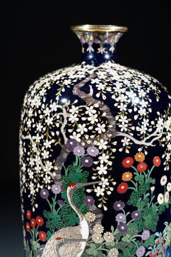 XIXe siècle - Vase cloisonné, Grue de Mandchourie - Attribué à Kodenji Hayashi (Nagoya 1831–1915)