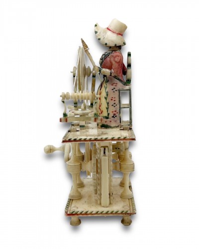 Antiquités - Polychromed bone prisoner of war spinning Jenny automaton, c.1796 - 1816.  