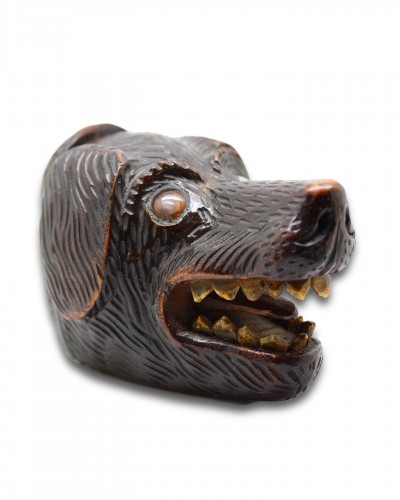 Treen snuff box in the form of a dogs head. Scottish, 19th century. - 