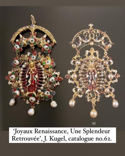 Important pendentif diamant, or et émail, Espagne début du XVIIe siècle - 