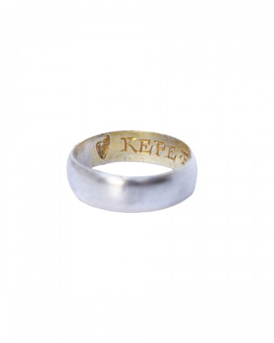 Silver posy ring; ‘KEPE FAITH TIL DEATH’. English, 17th century. 