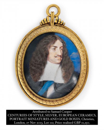 Portrait miniature du roi Charles II d'après Samuel Cooper (c.1609-72) - Objets de Vitrine Style 