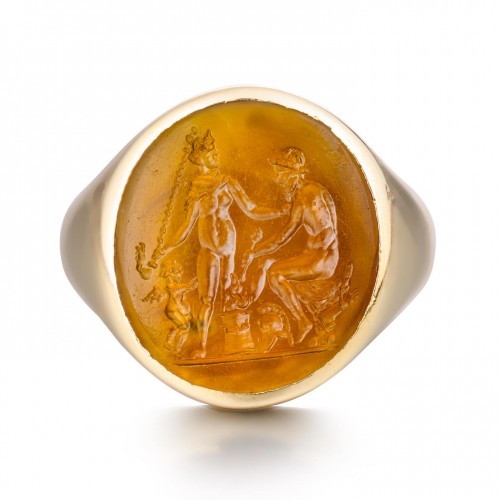 Renaissance period sard intaglio of Venus and Cupid at the Forge of Vulcan. - 