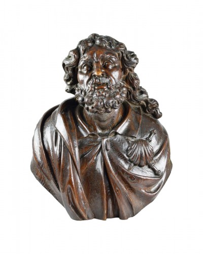 Imposing oak bust of James the Greater circle of Hendrik Frans Verbruggen