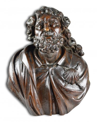  - Imposing oak bust of James the Greater circle of Hendrik Frans Verbruggen