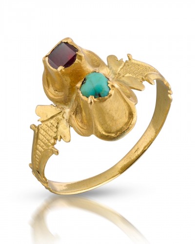 Renaissance Gold Ring With A Turquoise &amp; Garnet. English / French, 16th Cen - Antique Jewellery Style 