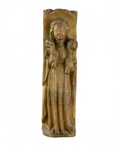 Nottingham Alabaster Sculpture Of A Female Saint. English, Early 15th Centu