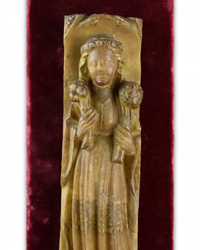 Sculpture  - Nottingham Alabaster Sculpture Of A Female Saint. English, Early 15th Centu