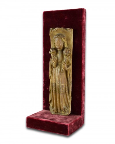 11th to 15th century - Nottingham Alabaster Sculpture Of A Female Saint. English, Early 15th Centu