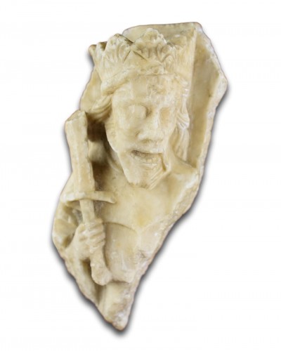 Antiquités - Nottingham Alabaster Fragment Of A King Wielding A Sword. English, 15th Cen