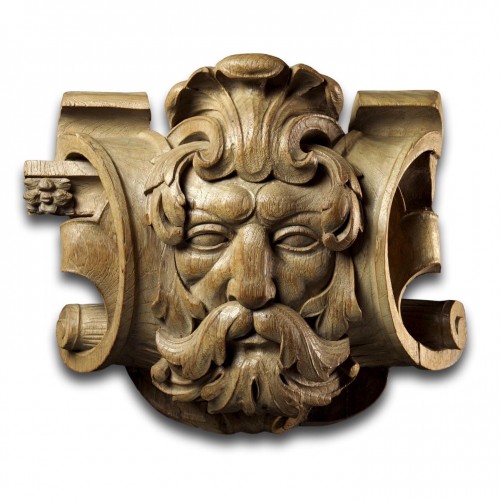 Carved Oak Architectural Relief Of A Green Man. Flemish, 18th Century. - Sculpture Style 