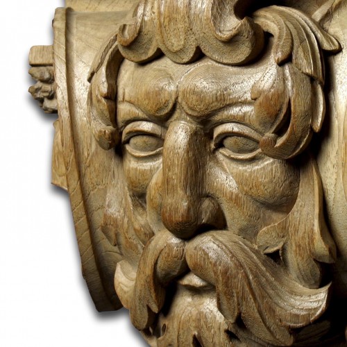 Carved Oak Architectural Relief Of A Green Man. Flemish, 18th Century. - 