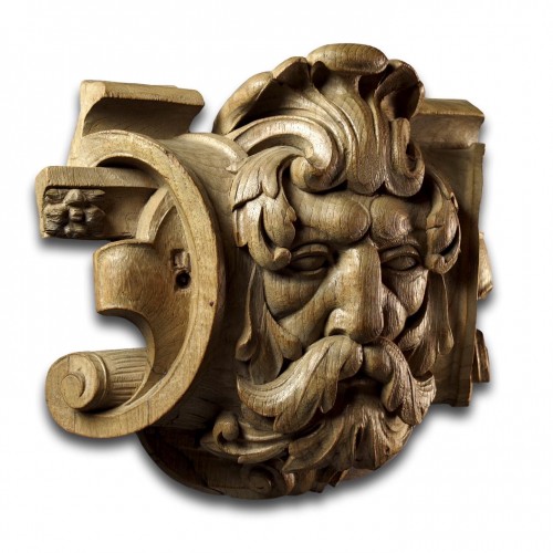 18th century - Carved Oak Architectural Relief Of A Green Man. Flemish, 18th Century.