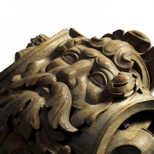 Antiquités - Carved Oak Architectural Relief Of A Green Man. Flemish, 18th Century.