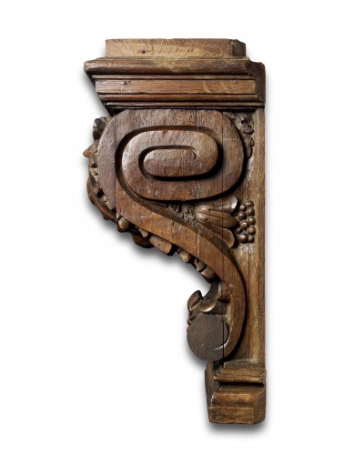 17th century - Baroque Oak Bracket Carved With The Head Of A Green Man. Flemish, 17th Cent