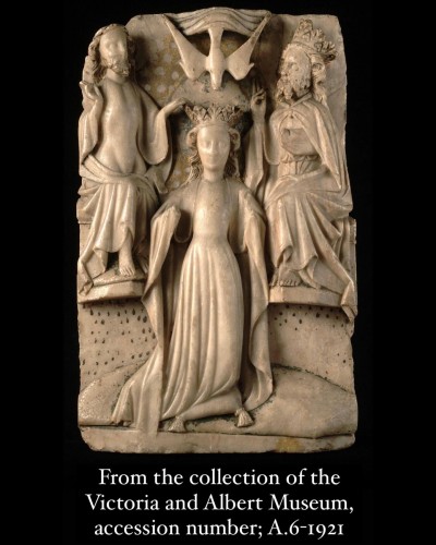 11th to 15th century - Alabaster relief of the Coronation of the Virgin. Nottingham, 15th century.