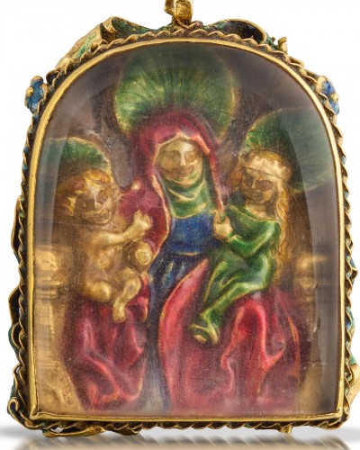 Antique Jewellery  - Enamelled gold pendant with Anna Selbdritt. French or German, 16th century.