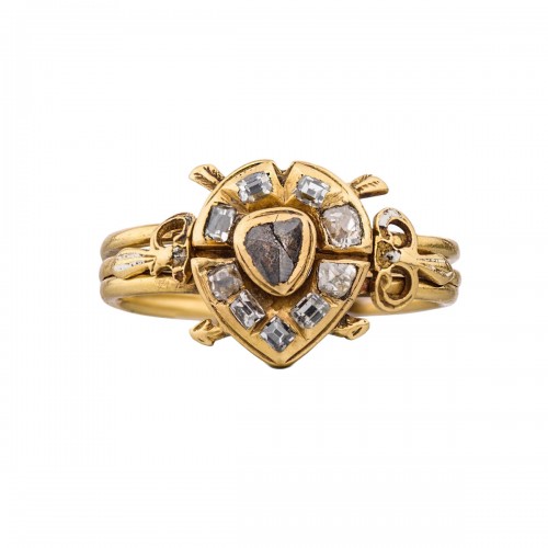  Puzzle Ring With A Diamond Heart Shot By Cupid. Western Europe, 17th Centu
