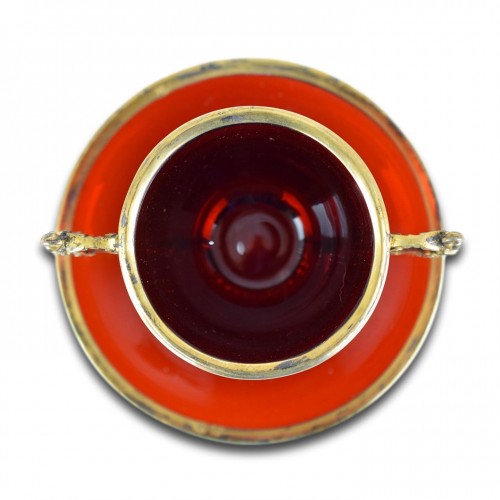 19th century - Silver Gilt Mounted Ruby Glass (rubinglas) Cup And Saucer. German, 19th Cen