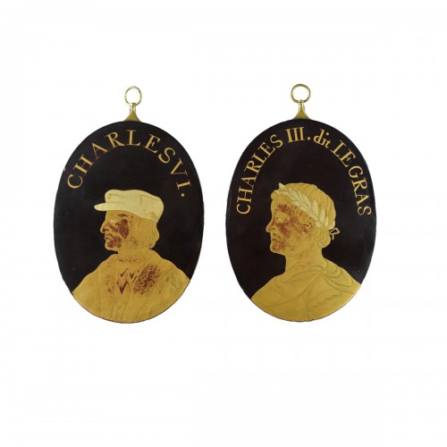 Two lacquered copper portrait medallions, Japan late Edo period
