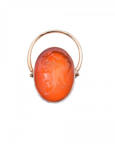 Carnelian intaglio ring with the Trojan Prince Paris. Italian, 19th century