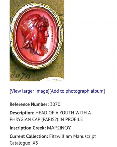  - Carnelian intaglio ring with the Trojan Prince Paris. Italian, 19th century