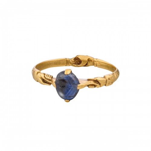 Sapphire ring with the Angelic Salutation. English or French, 13th century.