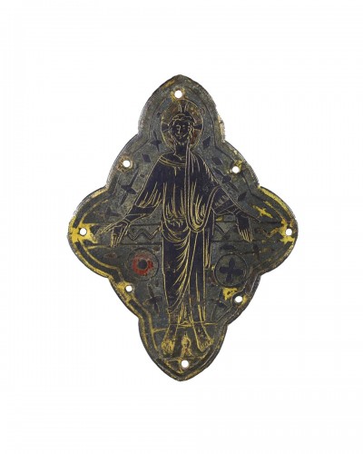 Plaque en cuivre émaillé champlevé représentant le Christ en majesté