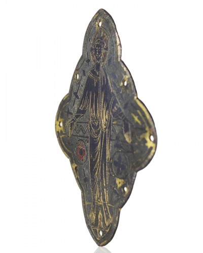 Plaque en cuivre émaillé champlevé représentant le Christ en majesté - Art sacré, objets religieux Style 
