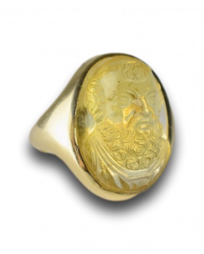 Citrine cameo of the Ancient Greek poet Homer, Italy 19th century - Antique Jewellery Style 