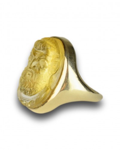 Antique Jewellery  - Citrine cameo of the Ancient Greek poet Homer, Italy 19th century