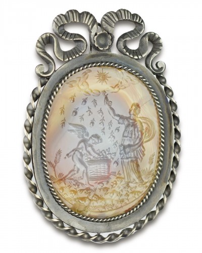17th century - Large agate intaglio of Cupid and Flora