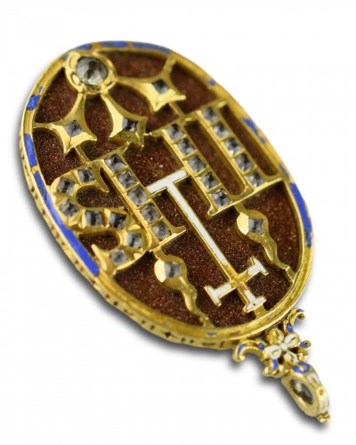 Antique Jewellery  - Gold pendant with table cut rock crystals, Spain or Italy 17th century