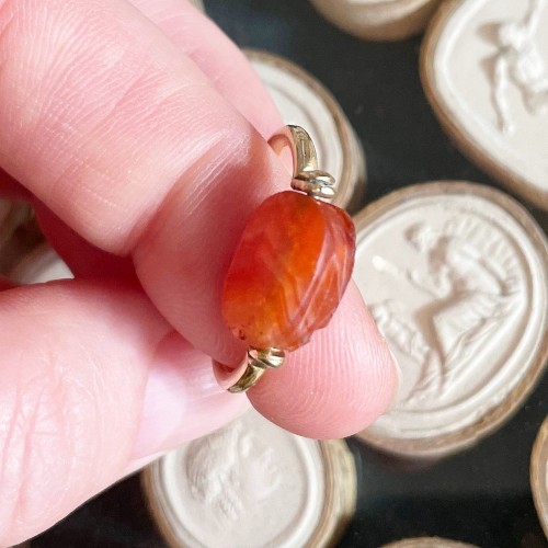 BC to 10th century - Ancient Egyptian carnelian scarab mounted on a 19th century gold ring