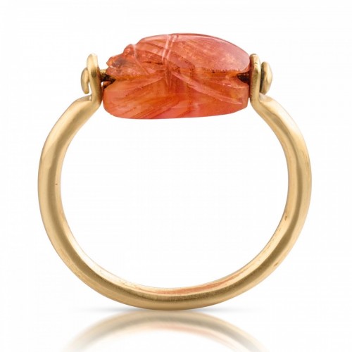 Ancient Egyptian carnelian scarab mounted on a 19th century gold ring - 