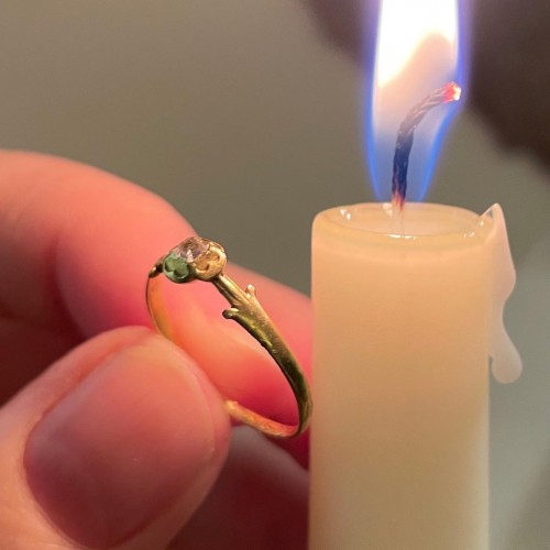 Antique Jewellery  - Fine Gold Betrothal Ring Set With A Diamond - England or France 15th century