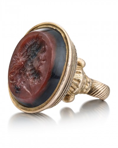 Gold Fob Seal With A Jasper Intaglio Of Zeus - England Mid 19th Century. - Antique Jewellery Style 