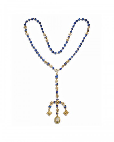 Gold mounted aventurine and blue glass rosary, Spain circa 1700