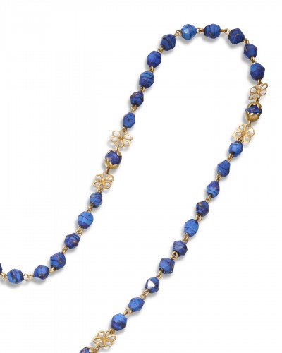 Antique Jewellery  - Gold mounted aventurine and blue glass rosary, Spain circa 1700