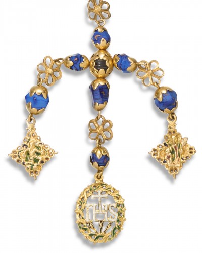 Gold mounted aventurine and blue glass rosary, Spain circa 1700 - 