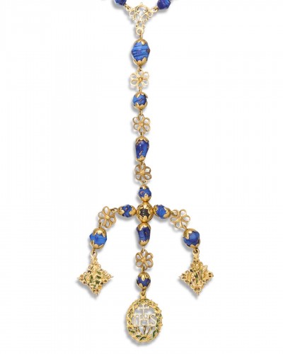 18th century - Gold mounted aventurine and blue glass rosary, Spain circa 1700