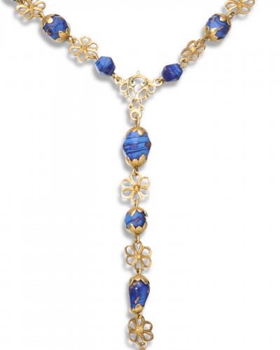 Gold mounted aventurine and blue glass rosary, Spain circa 1700 - 