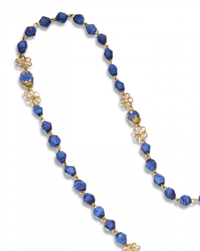  - Gold mounted aventurine and blue glass rosary, Spain circa 1700