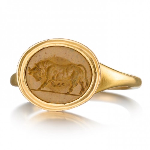 Yellow jasper intaglio of a bull. Roman, 1st century BC - 1st century AD. - Antique Jewellery Style 