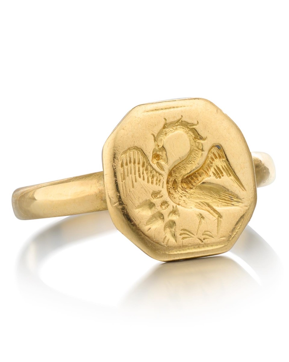 Gold signet ring with the pelican in its piety., England late 16th ...