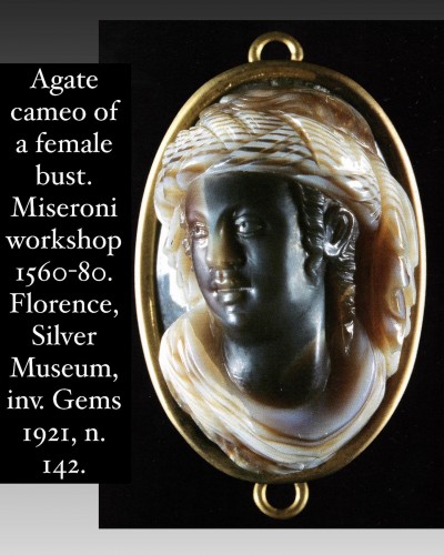 Gold ring with an agate cameo of a woman, Italy 16th / 17th century. - 
